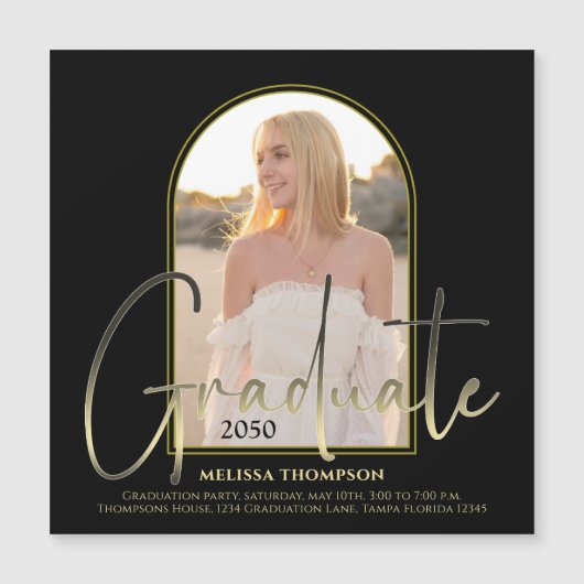 Gold Afstuderen zwarte balk foto Magnetic (Voorkant)