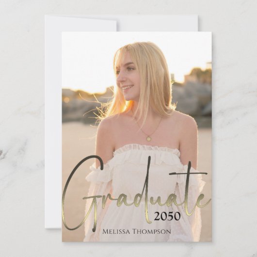 Gold Afstuderen zwarte kalligrafie Foto QR Code Kaart (Voorkant)