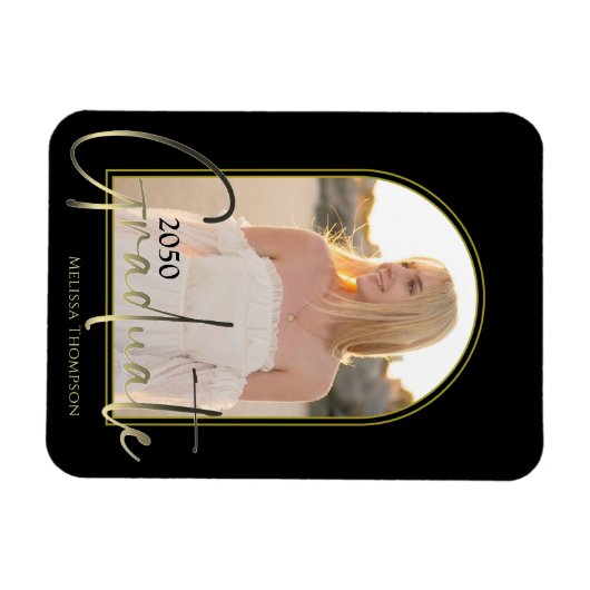 Gold Afstuderen zwarte Script Arch Elegant foto Magneet (Horizontaal)