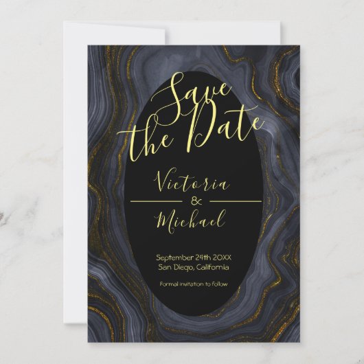 Gold Agate Bewaar de datum uitnodigingen (Voorkant)