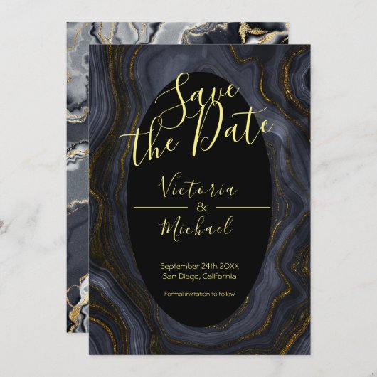 Gold Agate Bewaar de datum uitnodigingen (Voorkant / Achterkant)