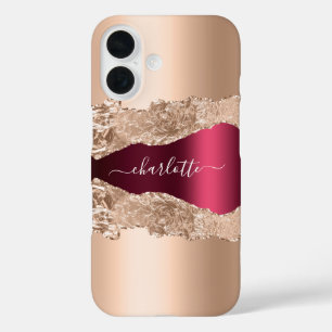 Gold agate marble naamscript iPhone 16 hoesje