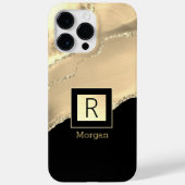 Gold Agate, naam & monogram, zwart & gouddoos Case-Mate iPhone Case (Achterkant)