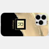 Gold Agate, naam & monogram, zwart & gouddoos Case-Mate iPhone Case (Achterkant (horizontaal))