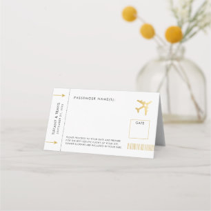 Gold Airplane boarding Pass Ticket Folded Escort Plaatskaartje