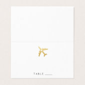 Gold Airplane Heart Travel Theme Place Card Visitekaartje (Buitenkant ongevouwen)