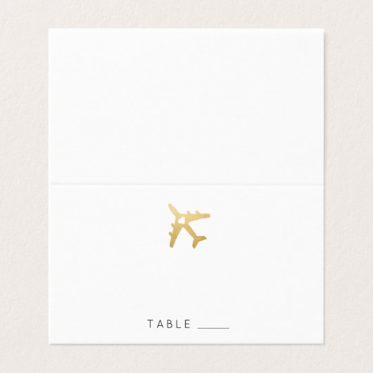 Gold Airplane Heart Travel Theme Place Card Visitekaartje (Buitenkant ongevouwen)