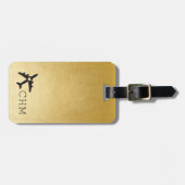 Gold Airplane Love Travel Monogram Luggable Bagagelabel (Voorkant horizontaal)