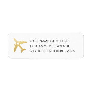 Gold Airplane Love Travel Return-adres Etiket