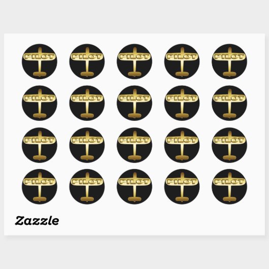 GOLD AIRPLANE PILOT RONDE STICKER (Vel)