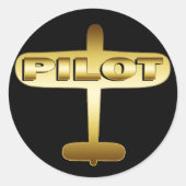 GOLD AIRPLANE PILOT RONDE STICKER (Voorkant)