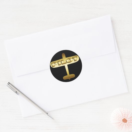 GOLD AIRPLANE PILOT RONDE STICKER (Envelop)