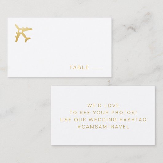 Gold Airplane Travel Theme Weddenschap BLACK PAPIE Plaatskaartje (Voorkant / Achterkant)