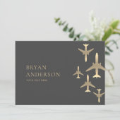 Gold Airplanes Aviation Invitation Kaart (Staand voorkant)