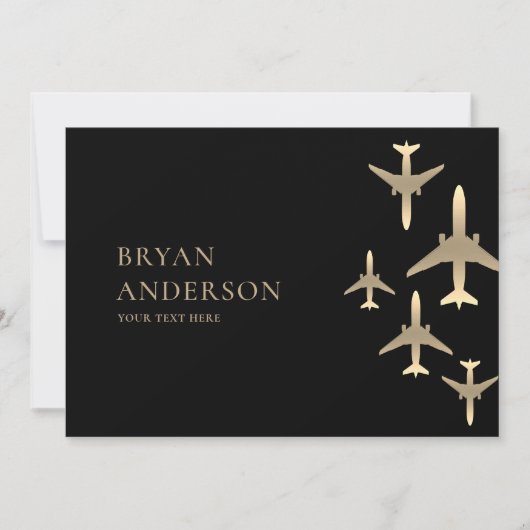 Gold Airplanes Aviation Invitation Kaart (Voorkant)