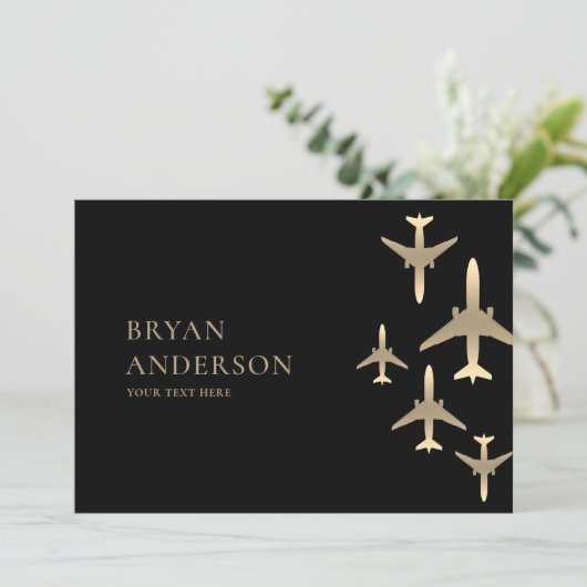 Gold Airplanes Aviation Invitation Kaart (Staand voorkant)