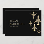 Gold Airplanes Aviation Invitation Kaart (Voorkant / Achterkant)