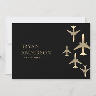 Gold Airplanes Aviation Invitation Kaart