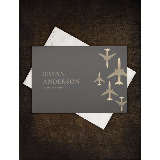 Gold Airplanes Aviation Invitation Kaart
