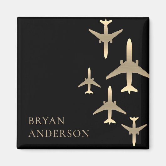 Gold Airplanes Aviation Magneet (Voorkant)