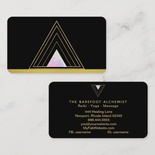 *~* Gold Alchemy Minimal Sacred Geometry Driehoek Visitekaartje (Voorkant / Achterkant)