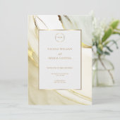Gold Alcohol Ink White Chic Wedding Invitation Kaart (Staand voorkant)