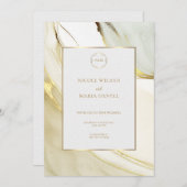 Gold Alcohol Ink White Chic Wedding Invitation Kaart (Voorkant / Achterkant)