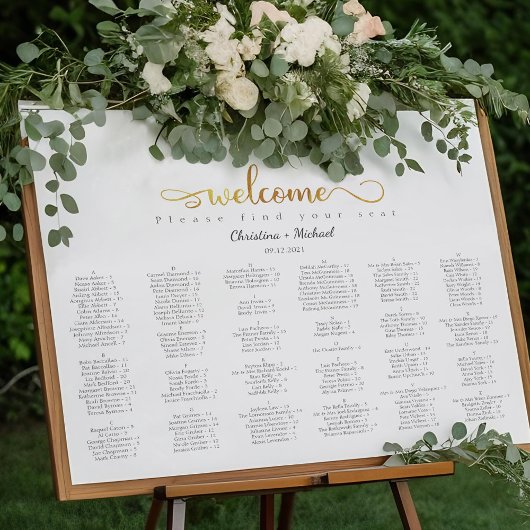 Gold Alfabetical Welcome Wedding Seating Chart Poster