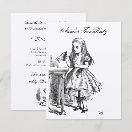 GOLD Alice in Wonderland Tea Party Birthday Kaart (Voorkant / Achterkant)