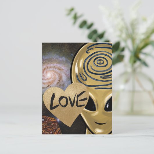 Gold Alien Love Briefkaart (Staand voorkant)