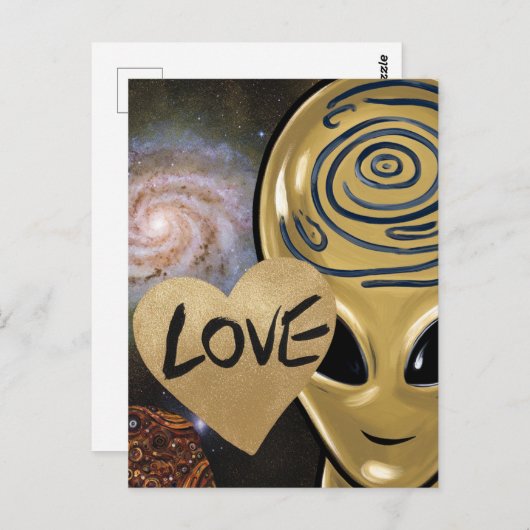Gold Alien Love Briefkaart (Voorkant / Achterkant)