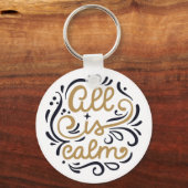Gold All is Calm Typography Kerstfeestdag Sleutelhanger (Voorkant)