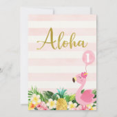Gold Aloha Floral Flamingo 1st Birthday Kaart (Achterkant)