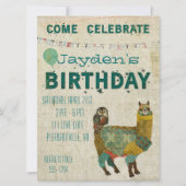 Gold Alpaca Blauwgroen Owl Birthday Invitation Kaart (Voorkant)