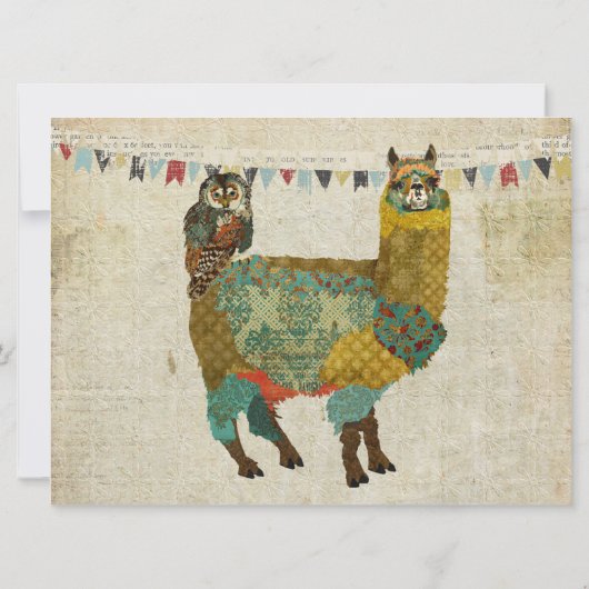 Gold Alpaca Blauwgroen Owl Birthday Invitation Kaart (Achterkant)