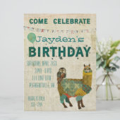 Gold Alpaca Blauwgroen Owl Birthday Invitation Kaart (Staand voorkant)