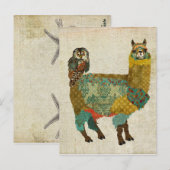 Gold Alpaca & Blauwgroen Owl Briefkaart (Voorkant / Achterkant)