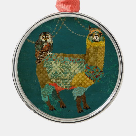 Gold Alpaca Blauwgroen Owl Ornament (Voorkant)