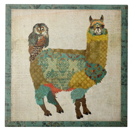 Gold Alpaca Blauwgroen Owl Tile Tegeltje (Voorkant)
