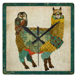 Gold Alpaca en Blauwgroen wandklok met open wand