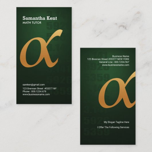 Gold Alpha-Symbool Green Emerald Tutoring Visitekaartje (Voorkant / Achterkant)