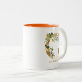 Gold Alphabet G Monogram | Bladbladeren Tweekleurige Koffiemok (Voorkant rechts)