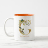Gold Alphabet G Monogram | Bladbladeren Tweekleurige Koffiemok (Links)
