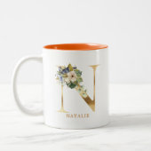 Gold Alphabet N Monogram | Bladbladeren Tweekleurige Koffiemok (Links)