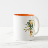 Gold Alphabet R Monogram | Bladbladeren Tweekleurige Koffiemok (Voorkant rechts)