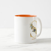 Gold Alphabet S Monogram | Bladbladeren Tweekleurige Koffiemok (Voorkant rechts)