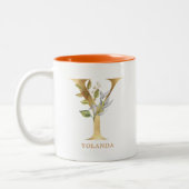 Gold Alphabet Y Monogram | Bladbladeren Tweekleurige Koffiemok (Links)