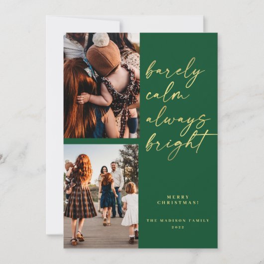 Gold Altijd heldere foto met kerstgroen Feestdagenkaart (Voorkant)