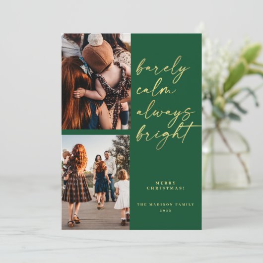 Gold Altijd heldere foto met kerstgroen Feestdagenkaart (Staand voorkant)