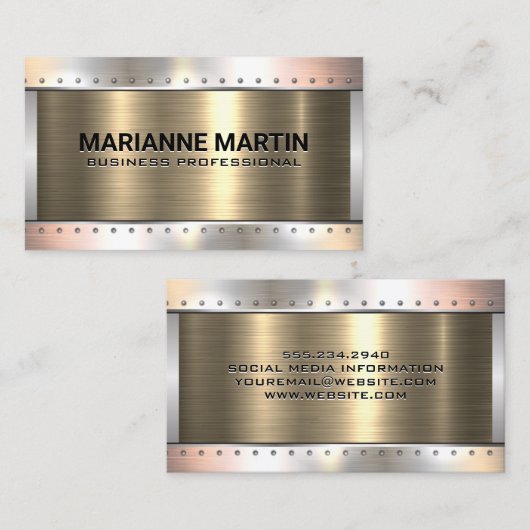 Gold Aluminium Silver geborsteld | Metalen rivette Visitekaartje (Voorkant / Achterkant)
